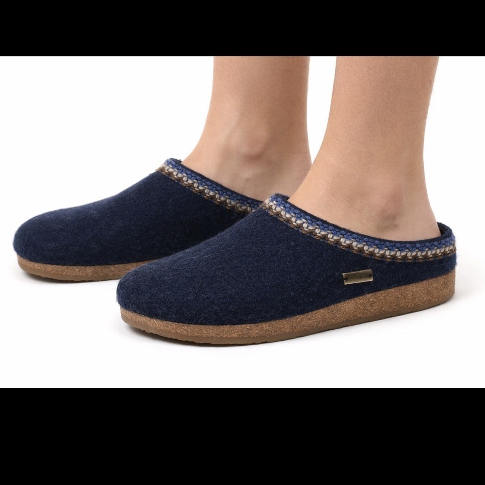 Haflinger Zig Zag Captains Blue Wool Slip On Cottagecore Clogs 36